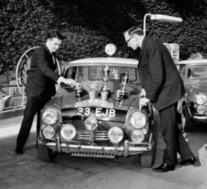 Paddy Hopkirk and Henry Liddon after the Monte Carlo win 1964
